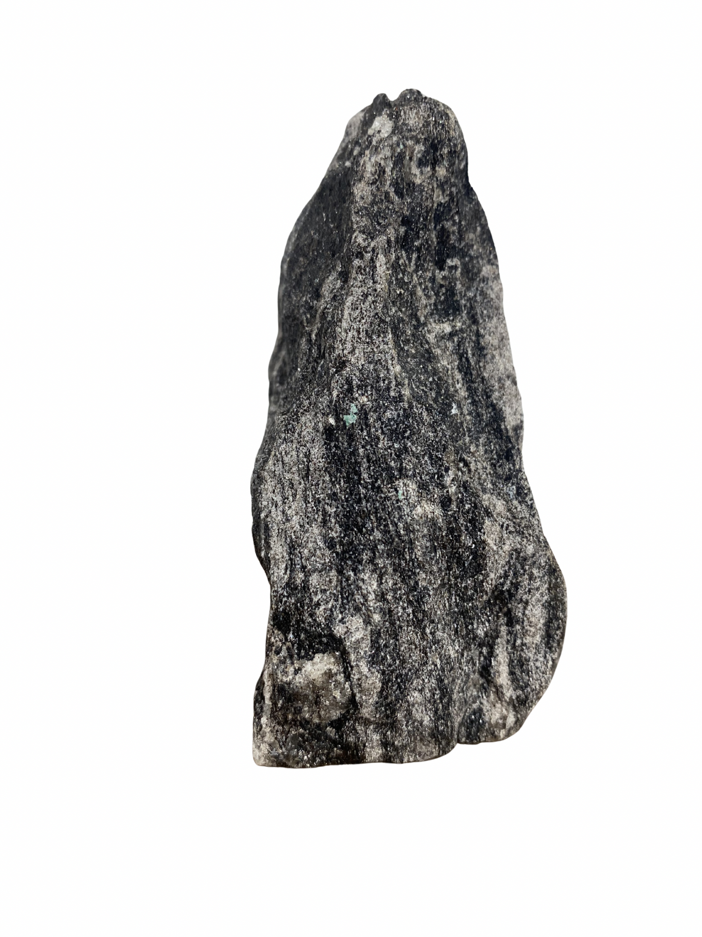 Raw Fuchsite sculpture on a stand