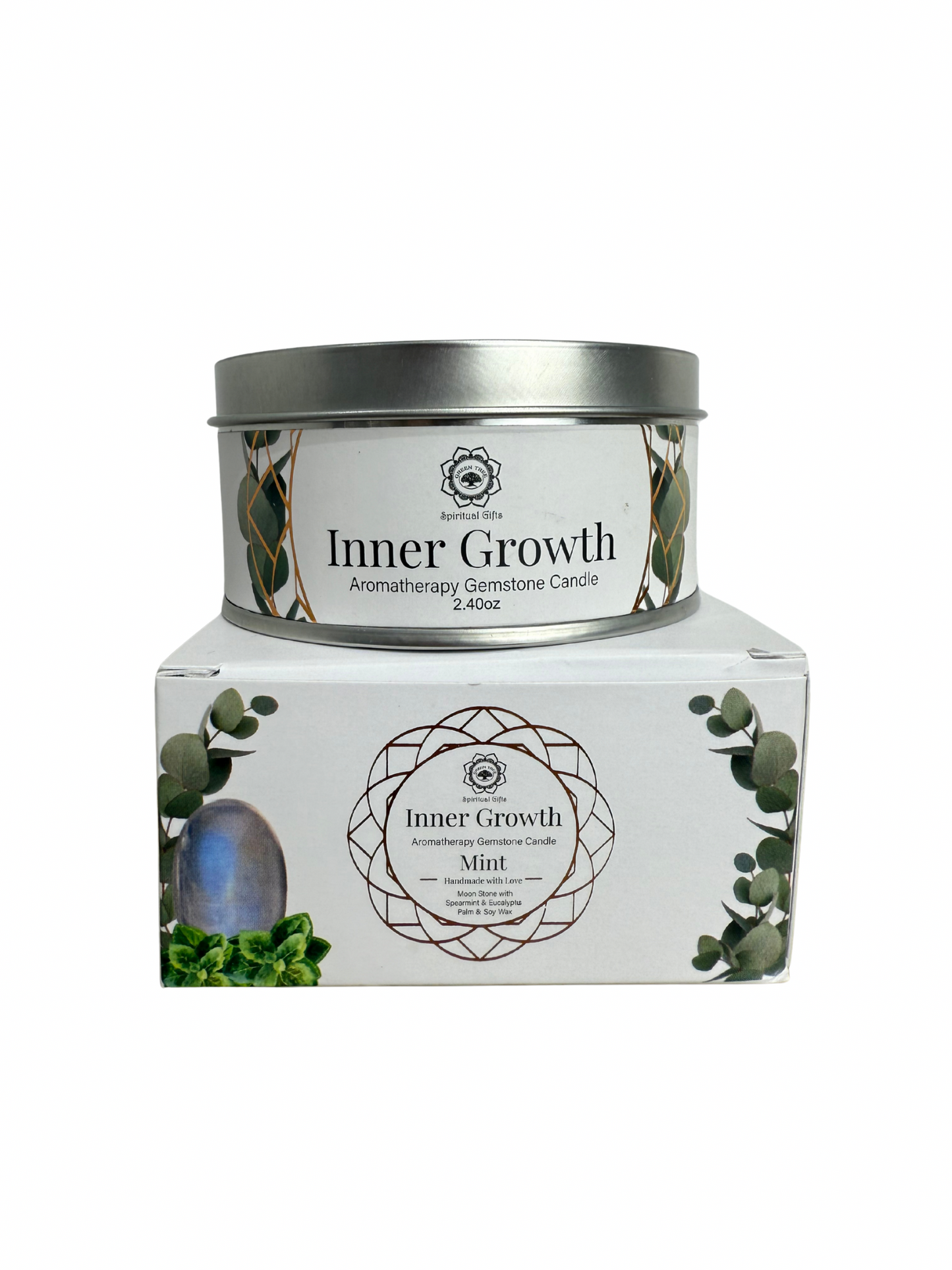 Gemstone scented candle Green Tree: Inner Growth - Mint