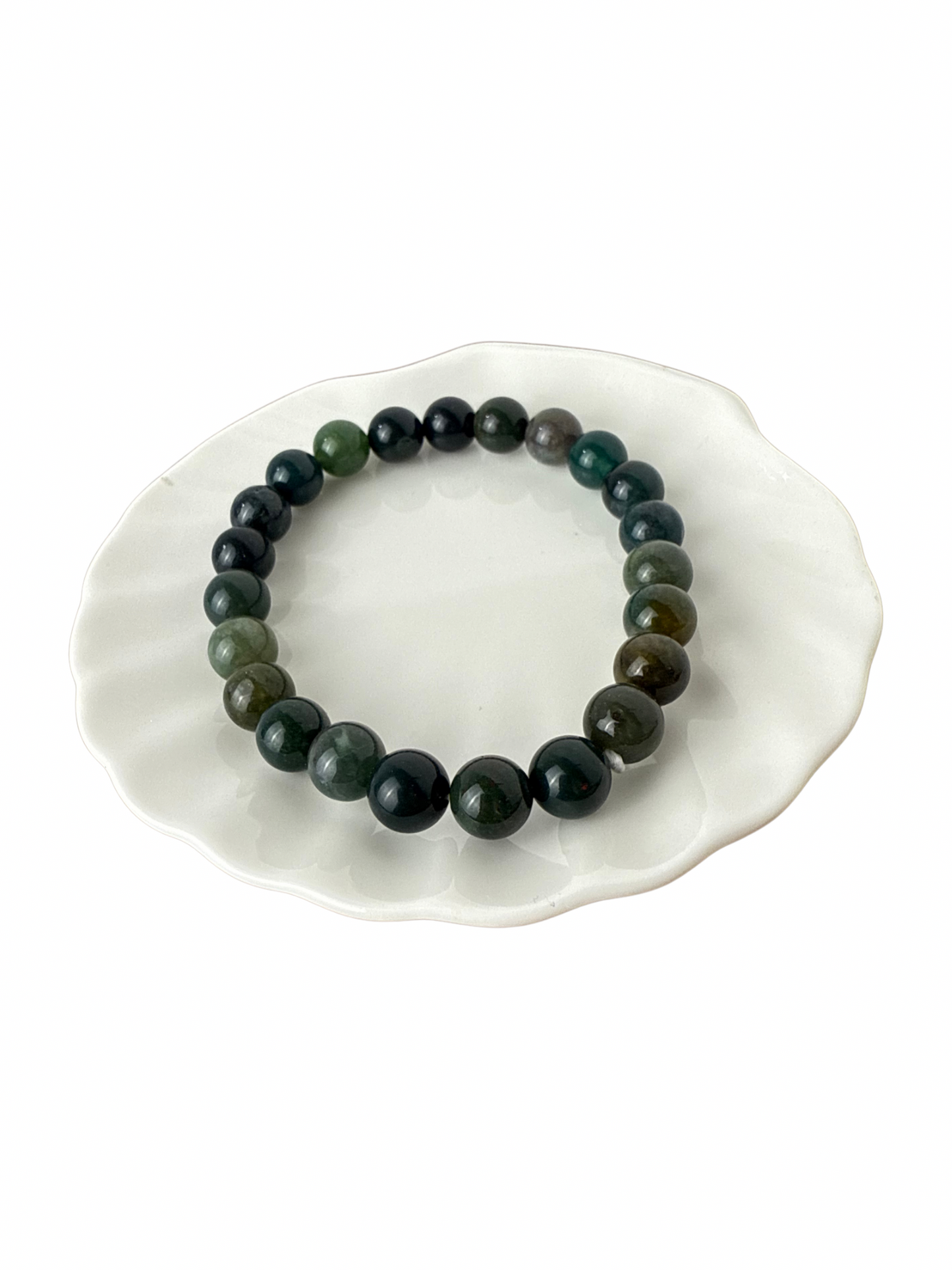 Moss agate ball bracelet 8 mm