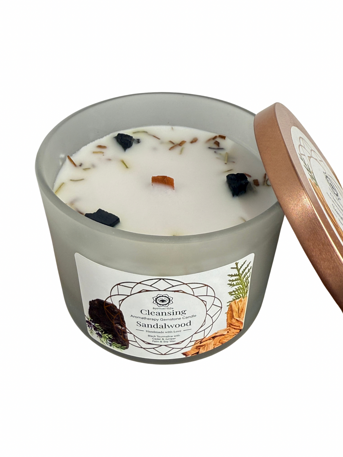 Gemstone scented candle Green Tree: Cleansing - Sandalwood