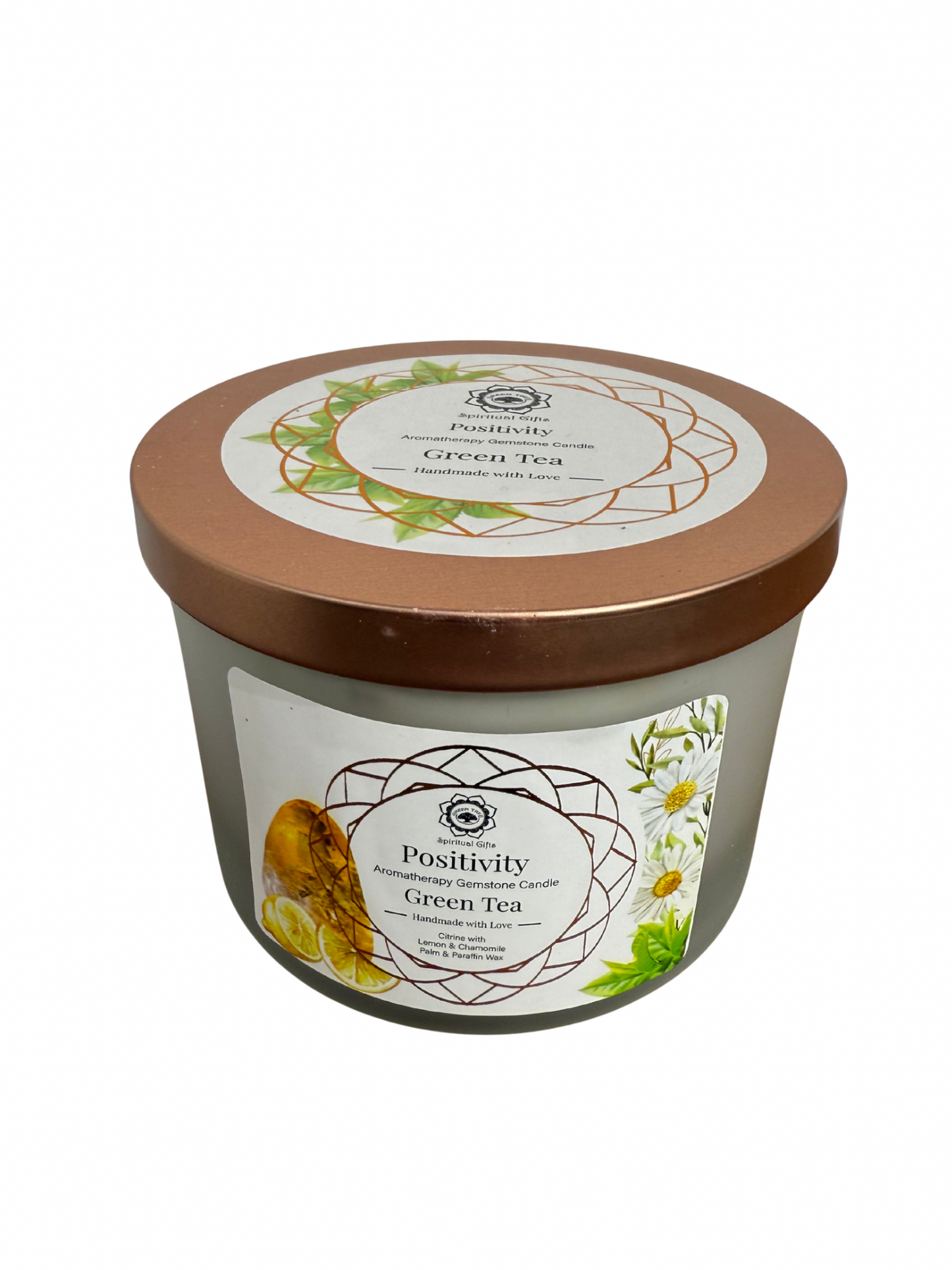 Gemstone scented candle Green Tree: Positivity - Green Tea