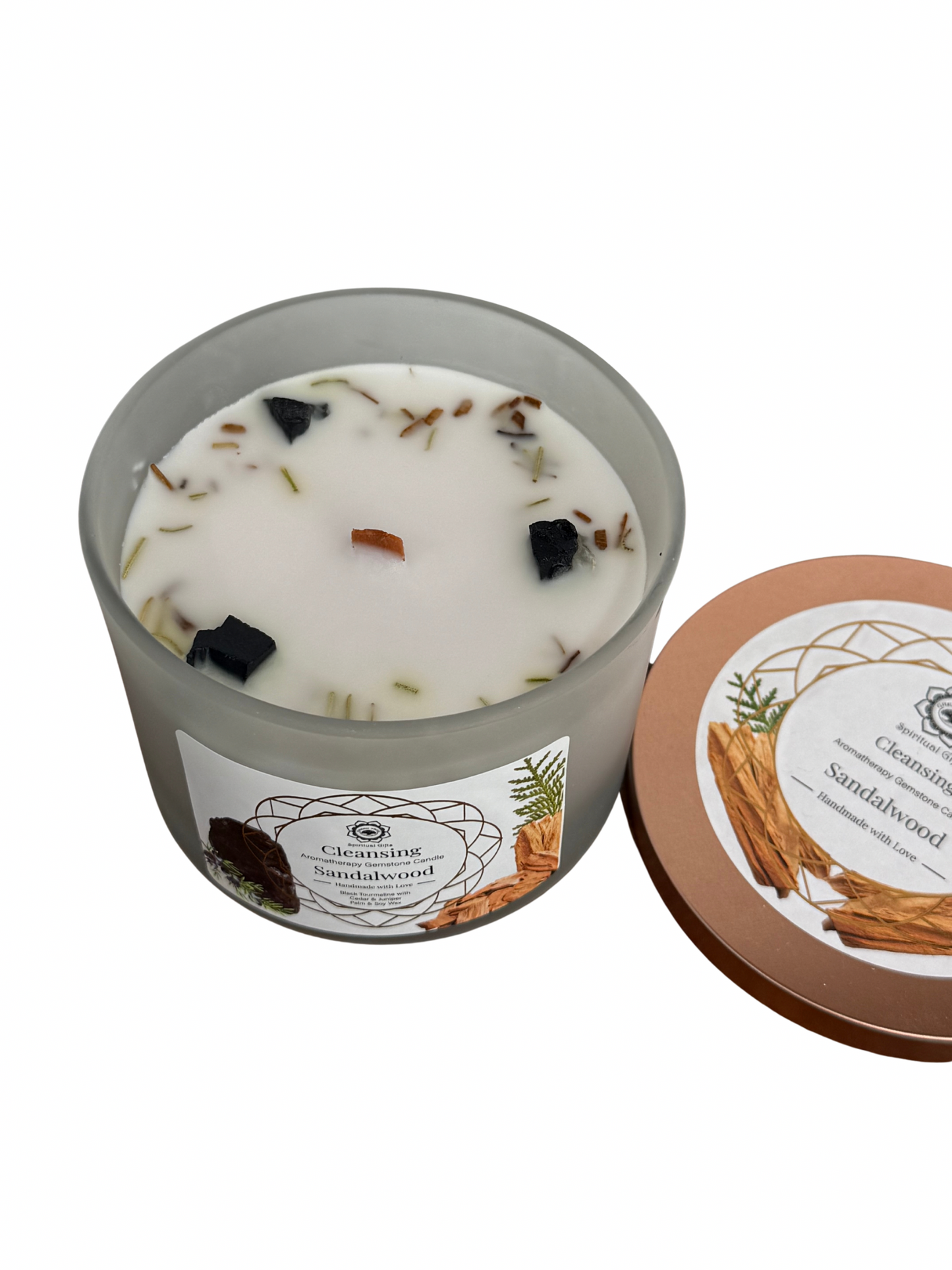 Gemstone scented candle Green Tree: Cleansing - Sandalwood