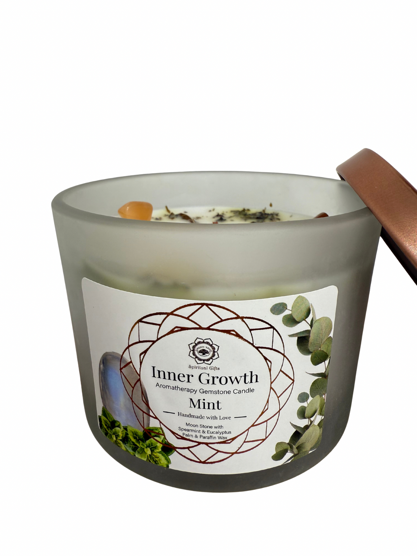 Gemstone scented candle Green Tree: Inner Growth - Mint