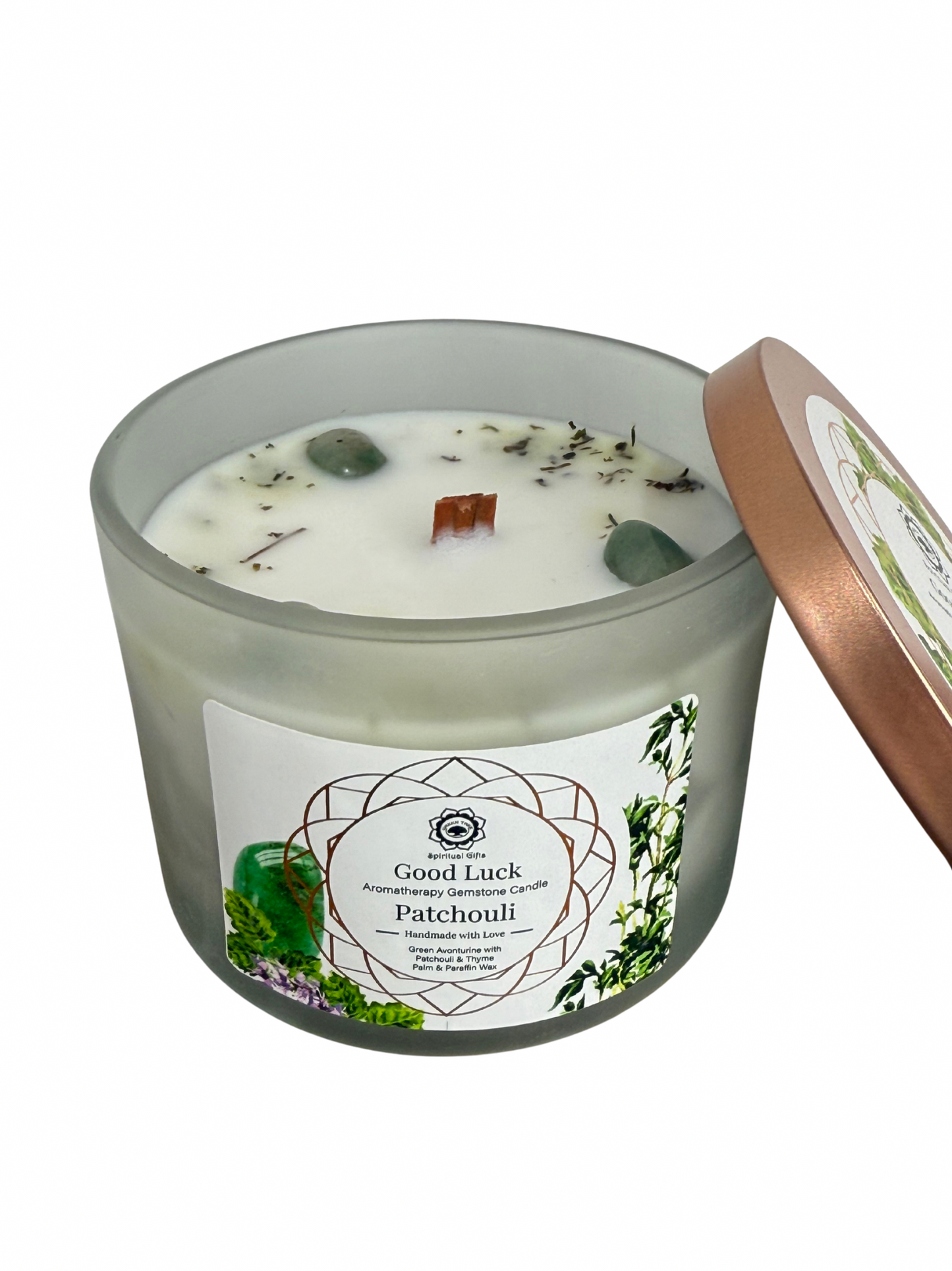 Gemstone scented candle Green Tree: Good Luck - Patchouli