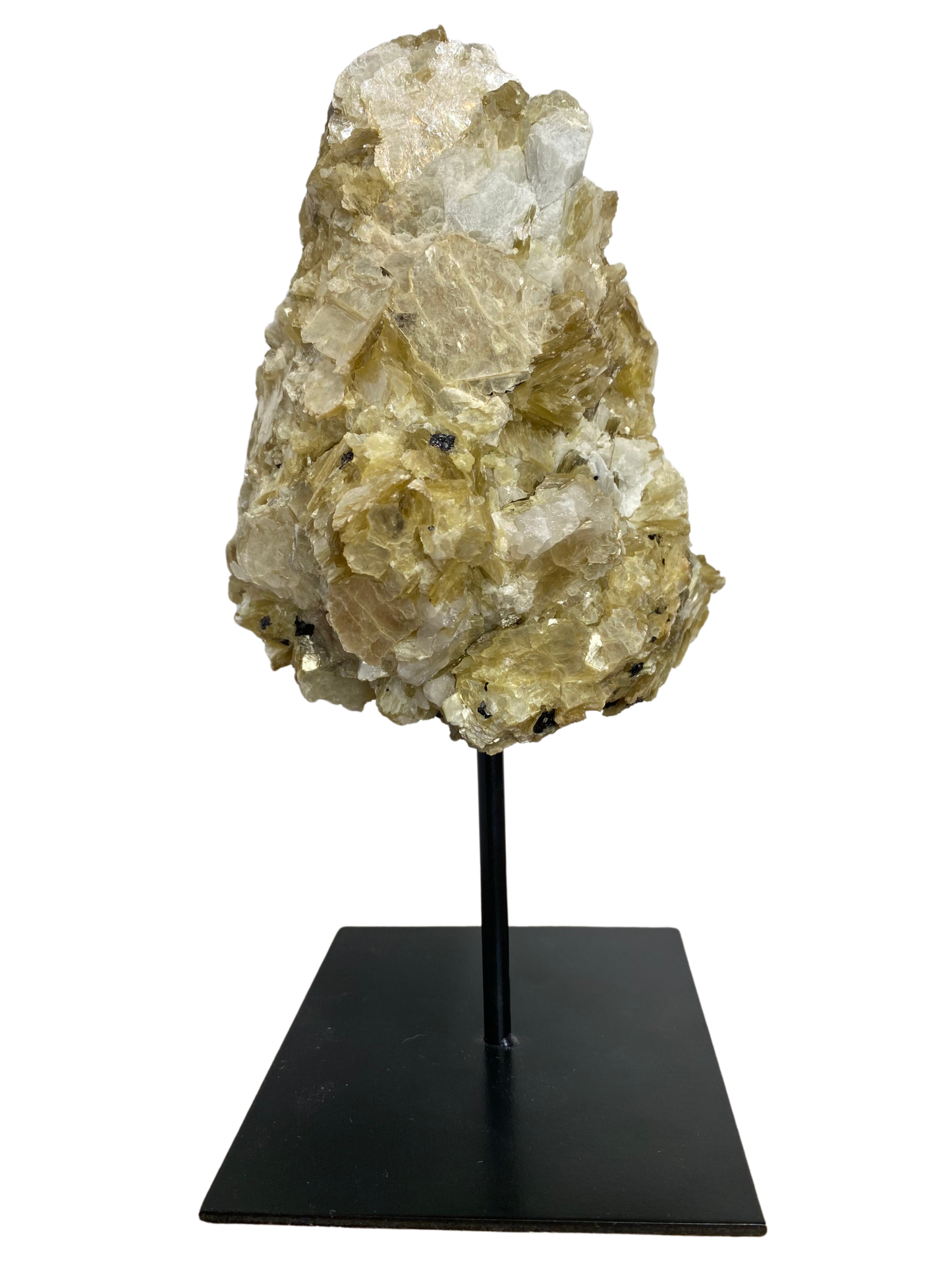 Raw Fuchsite sculpture on a stand
