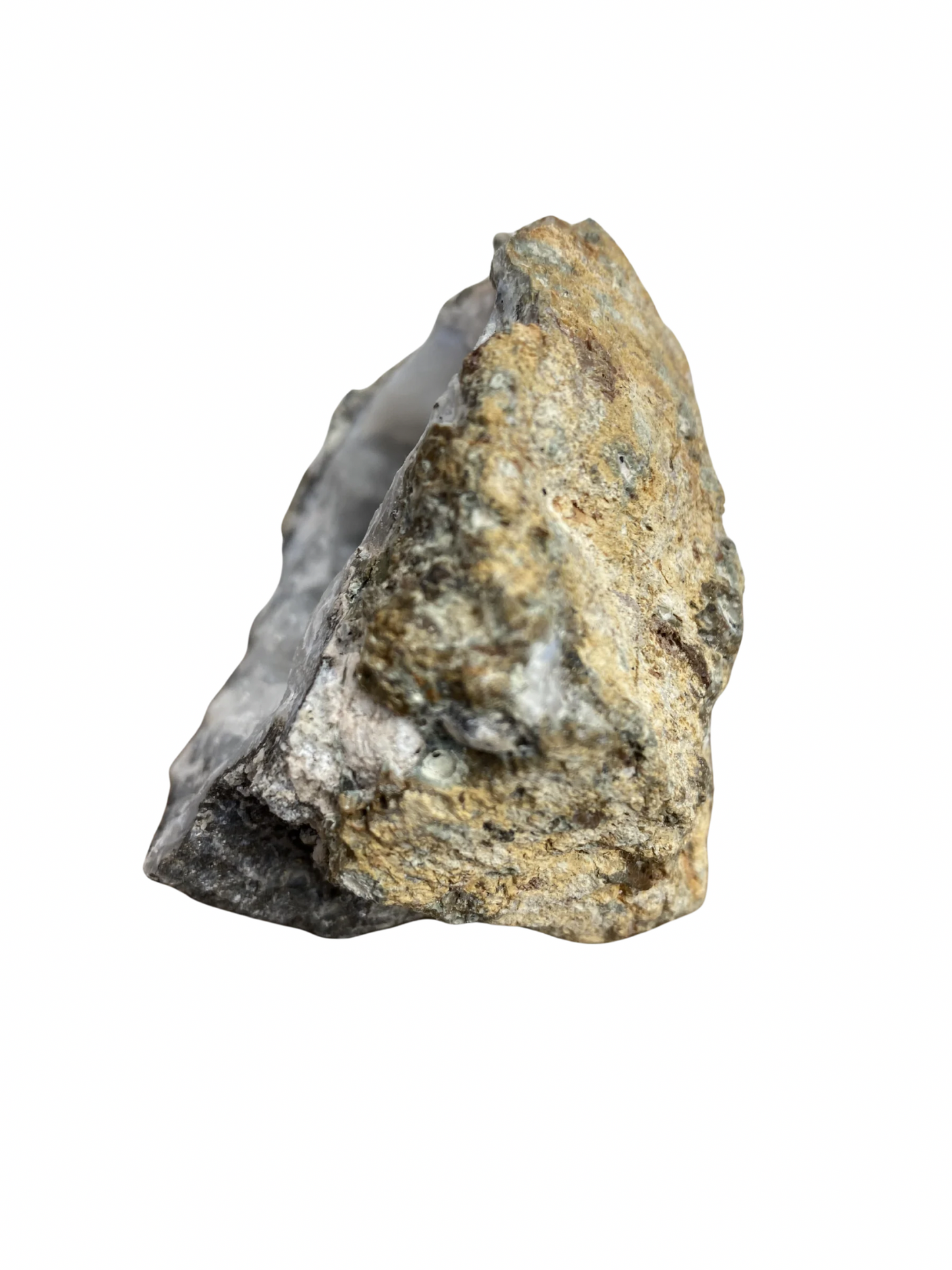 Blauwe Chalcedoon geode met Calciet kristallen (Mexico)