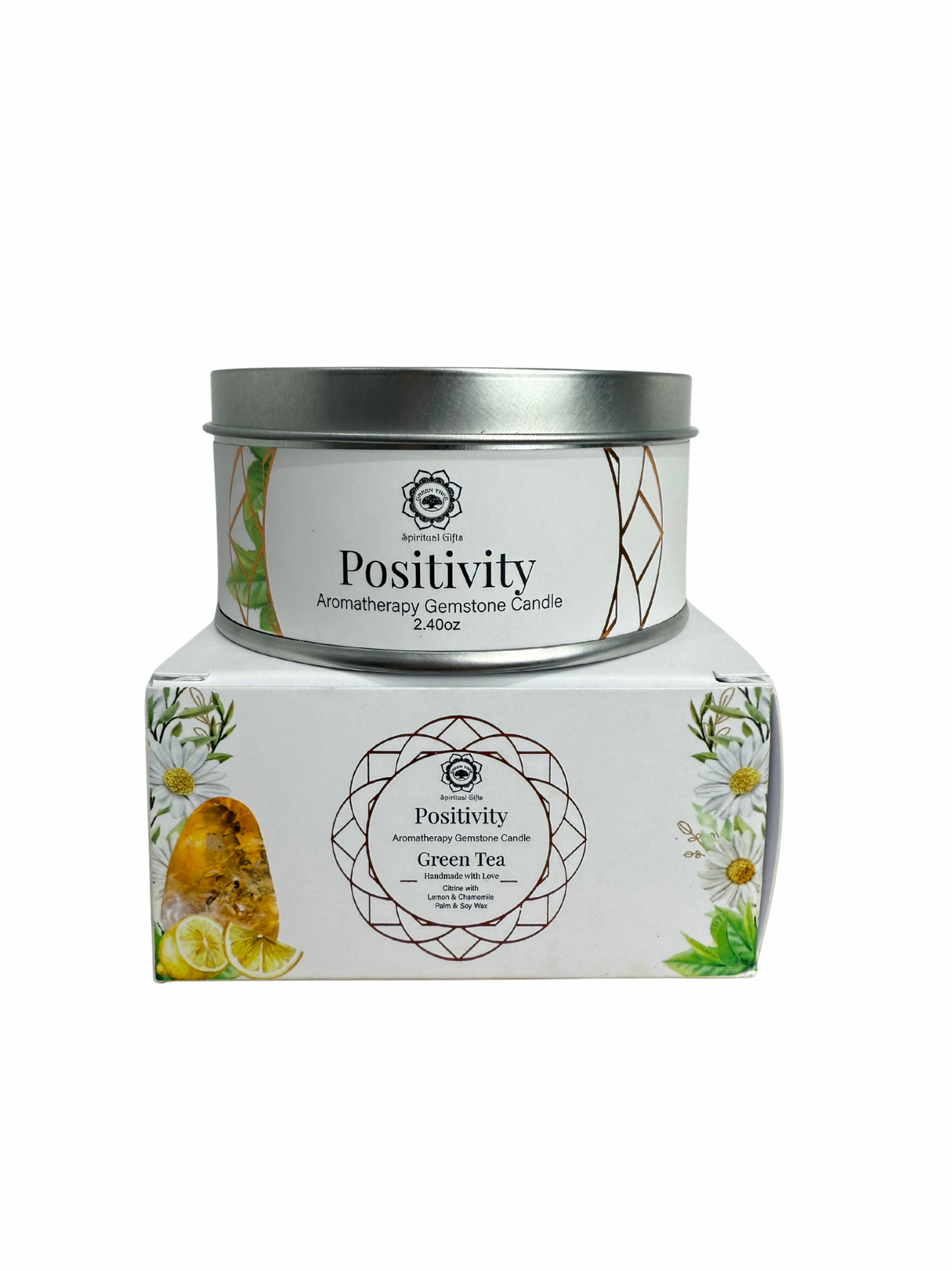Gemstone scented candle Green Tree: Positivity - Green Tea