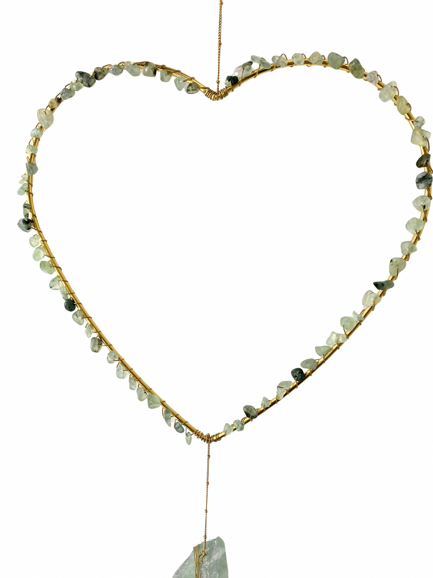 Edelsteen hart hanger van Prehniet & Fluoriet
