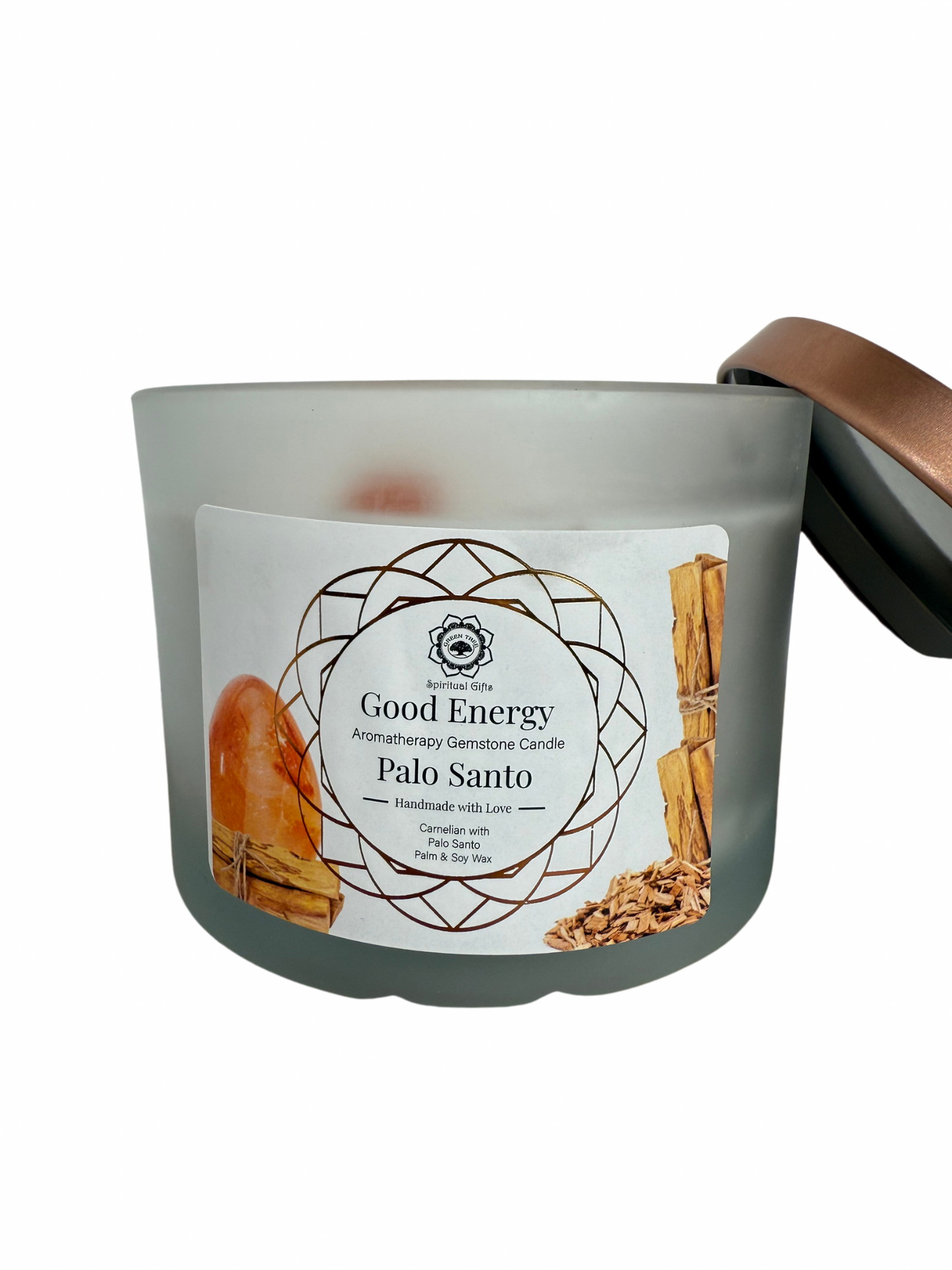 Gemstone scented candle Green Tree: Good Energy - Palo Santo