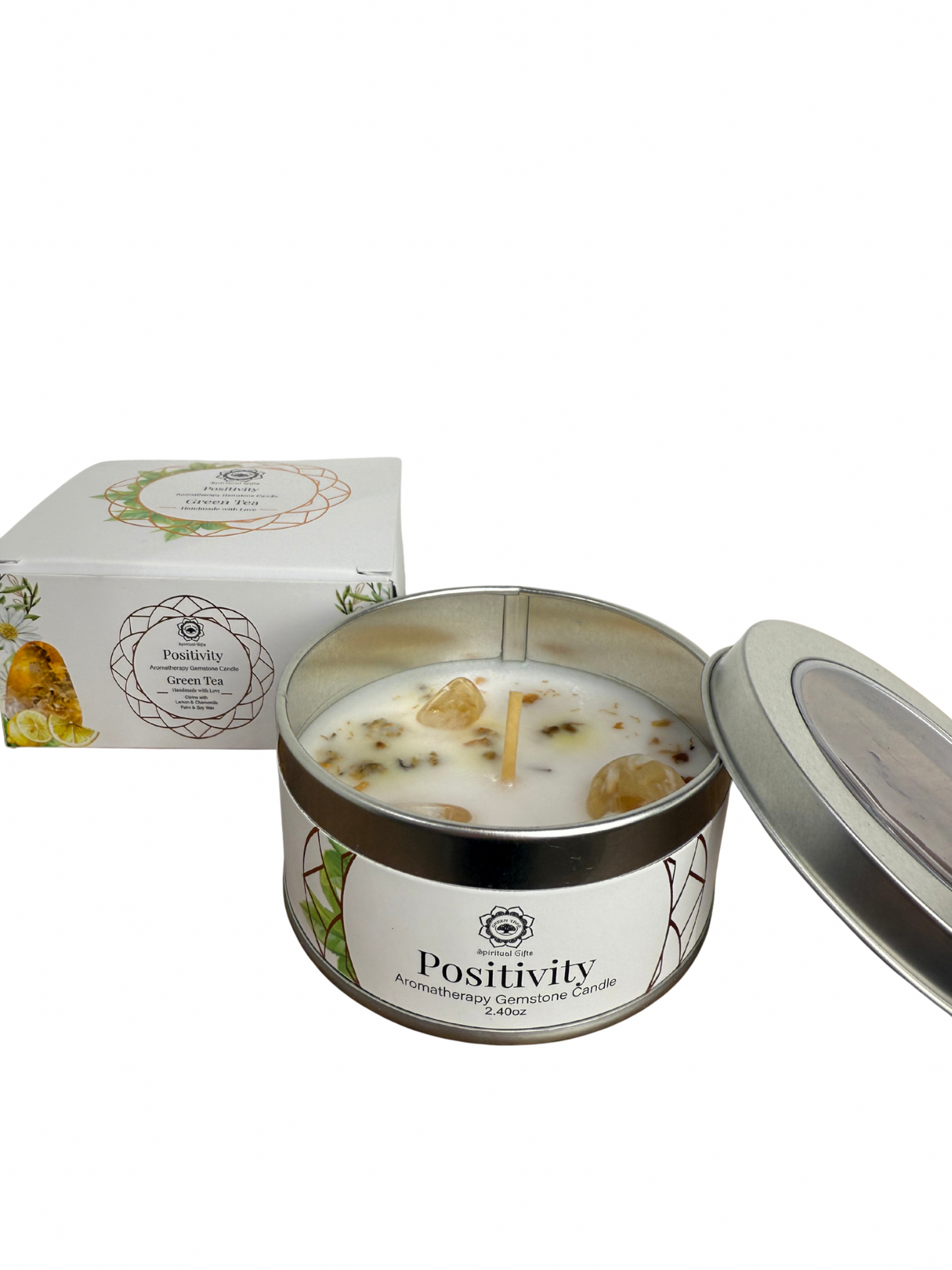 Gemstone scented candle Green Tree: Positivity - Green Tea