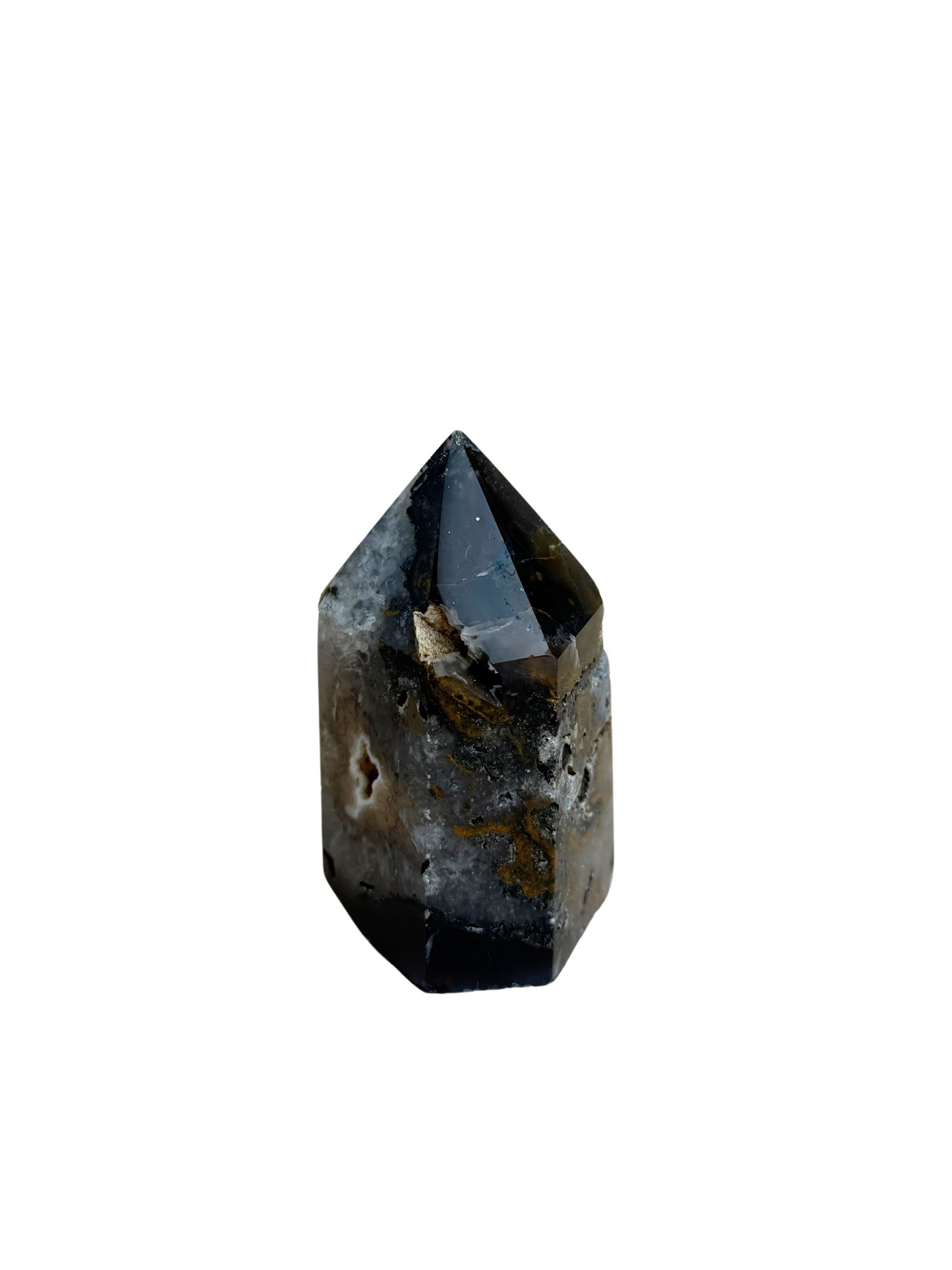 Agaat toren met druzy donkergrijs