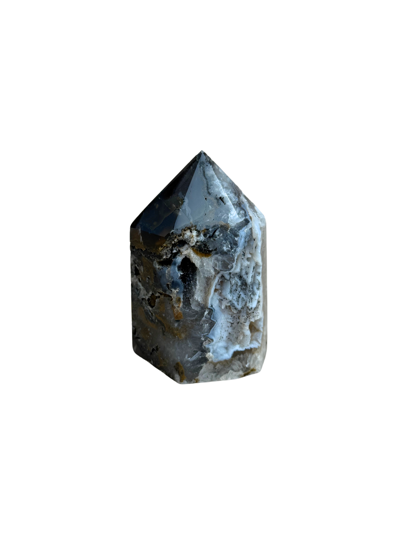 Agaat toren met druzy donkergrijs