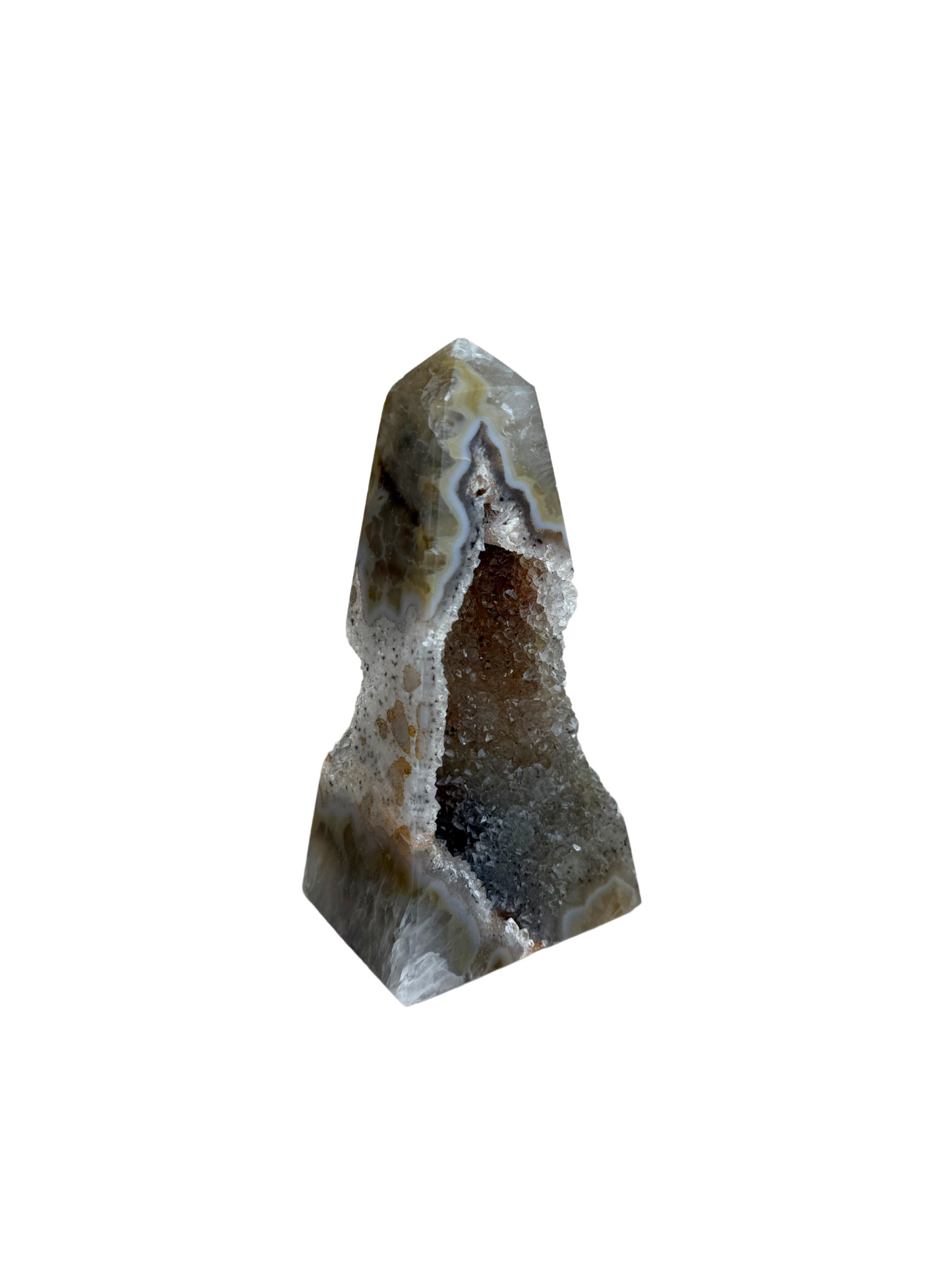 Agaat portal toren met druzy bruin