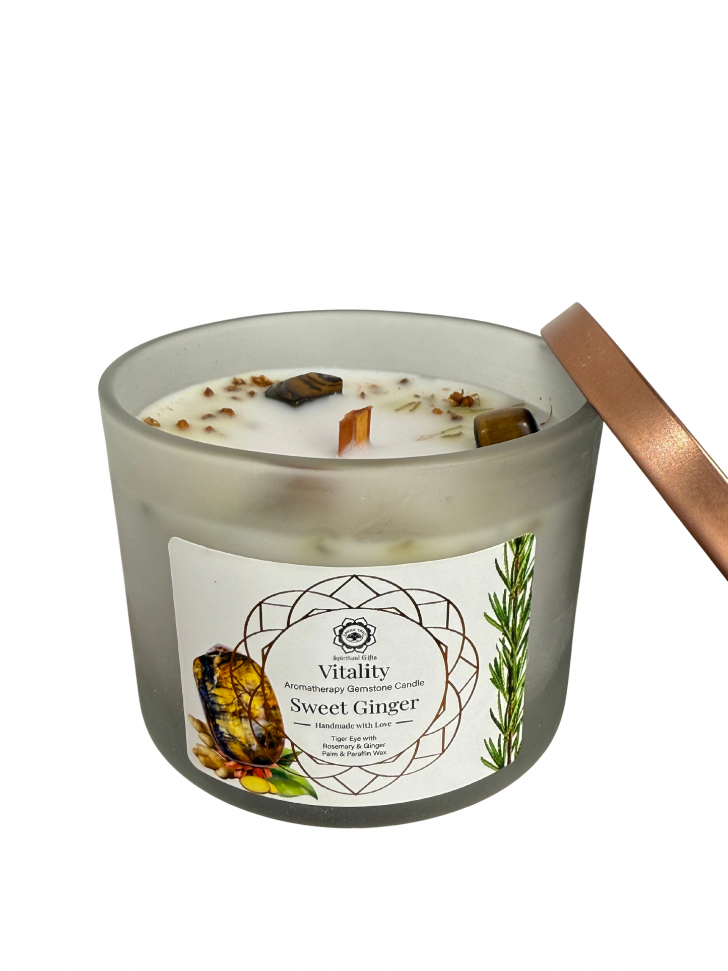 Gemstone scented candle Green Tree: Vitality - Sweet Ginger