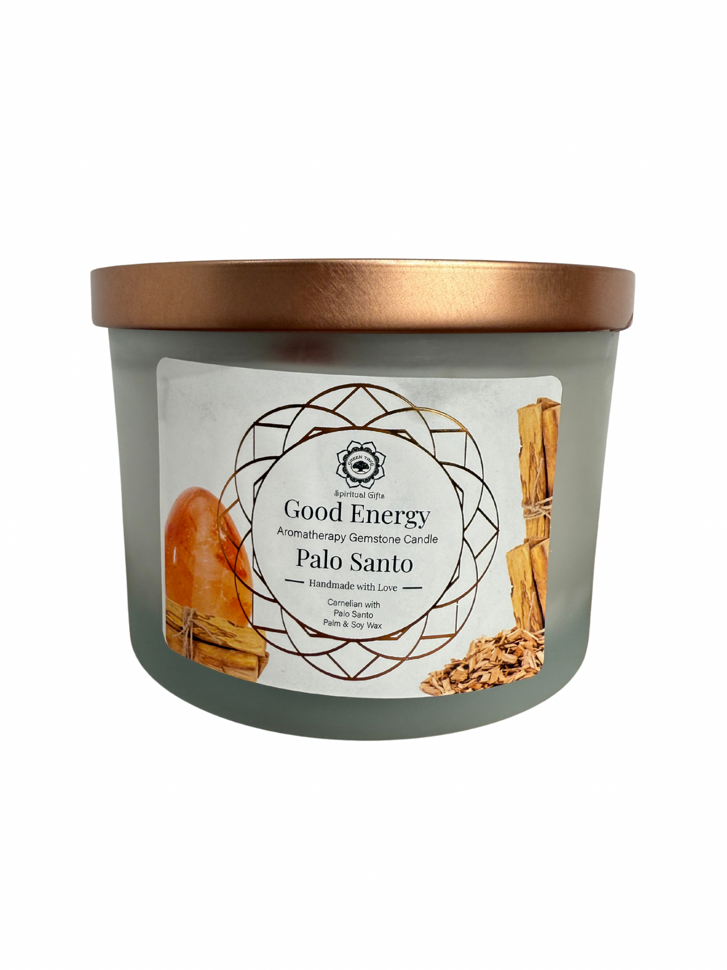 Gemstone scented candle Green Tree: Good Energy - Palo Santo