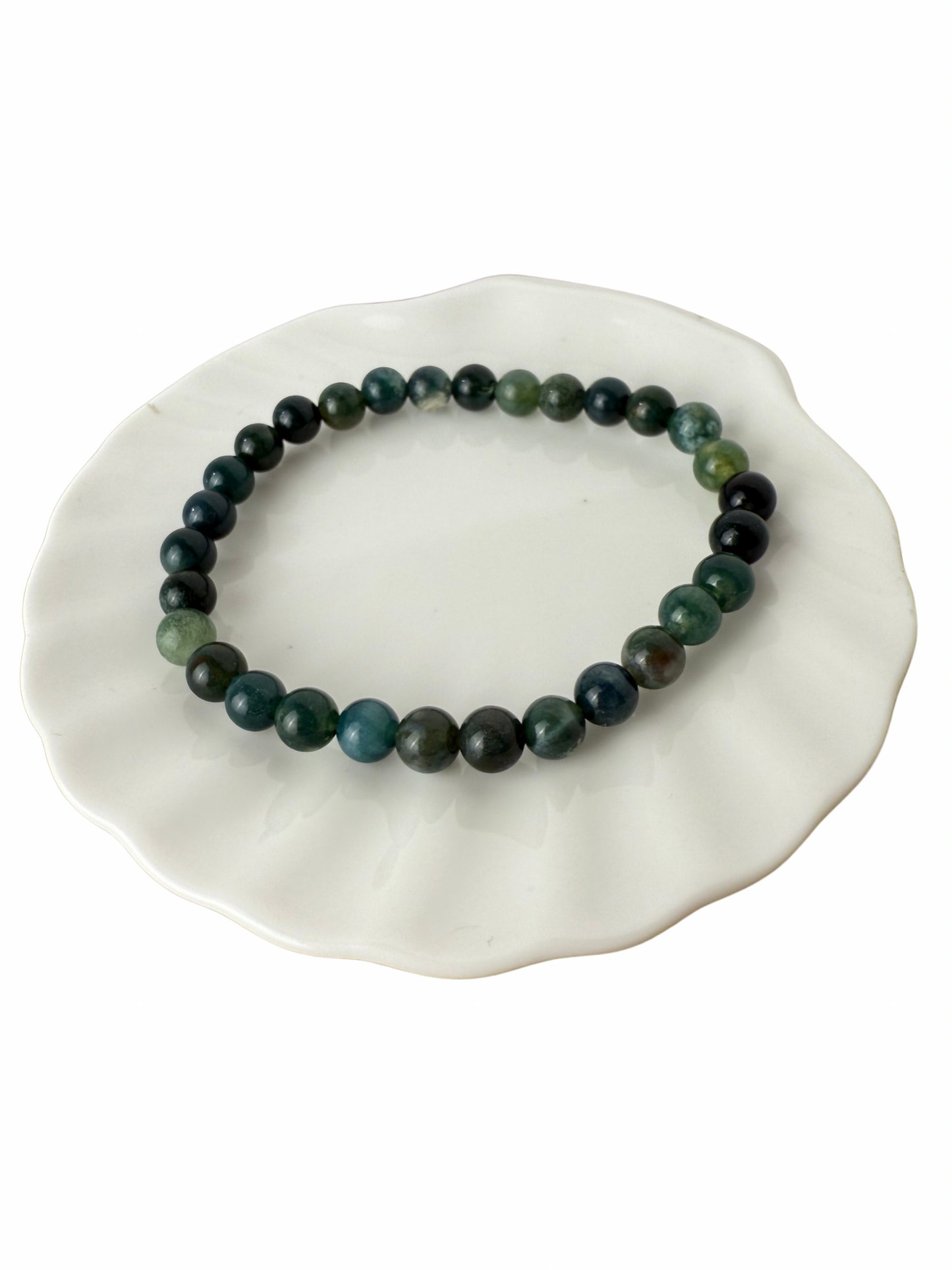 Moss agate bracelet ball 6 mm