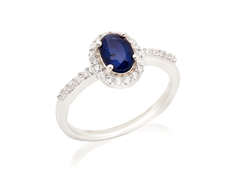 Saffier + Zirconia ring 925 zilver maat 58