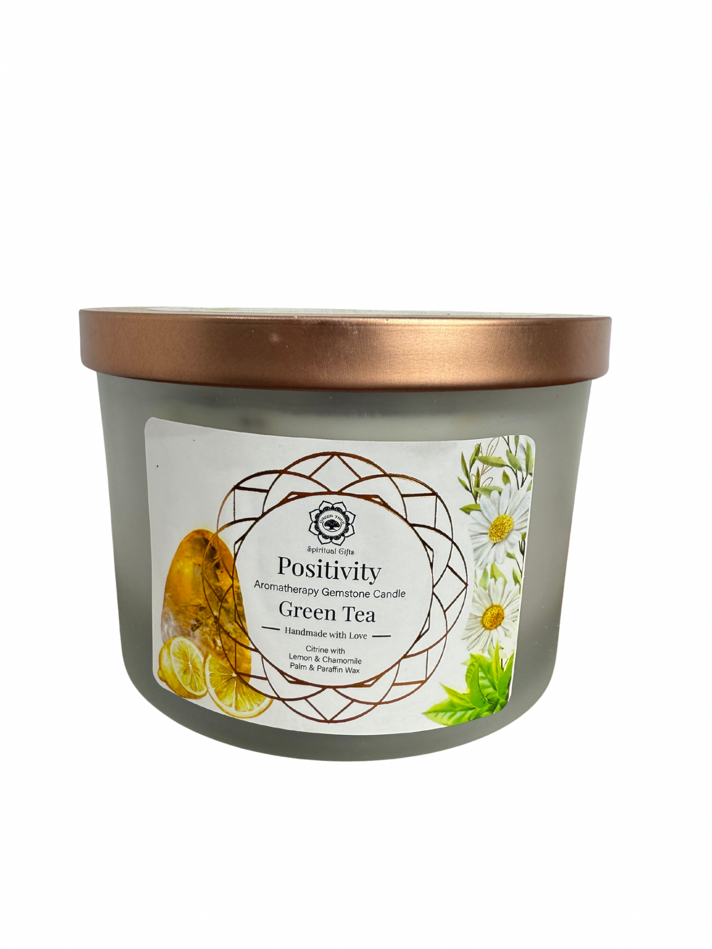 Gemstone scented candle Green Tree: Positivity - Green Tea