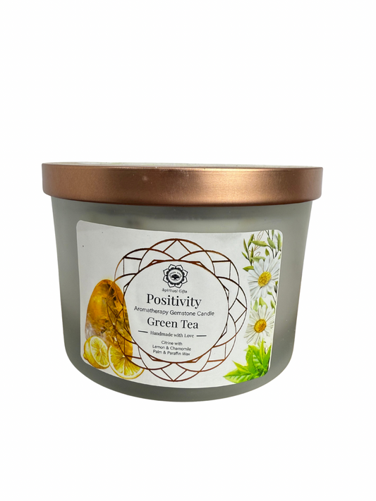 Edelsteen geurkaars Green Tree: Positivity - Green Tea