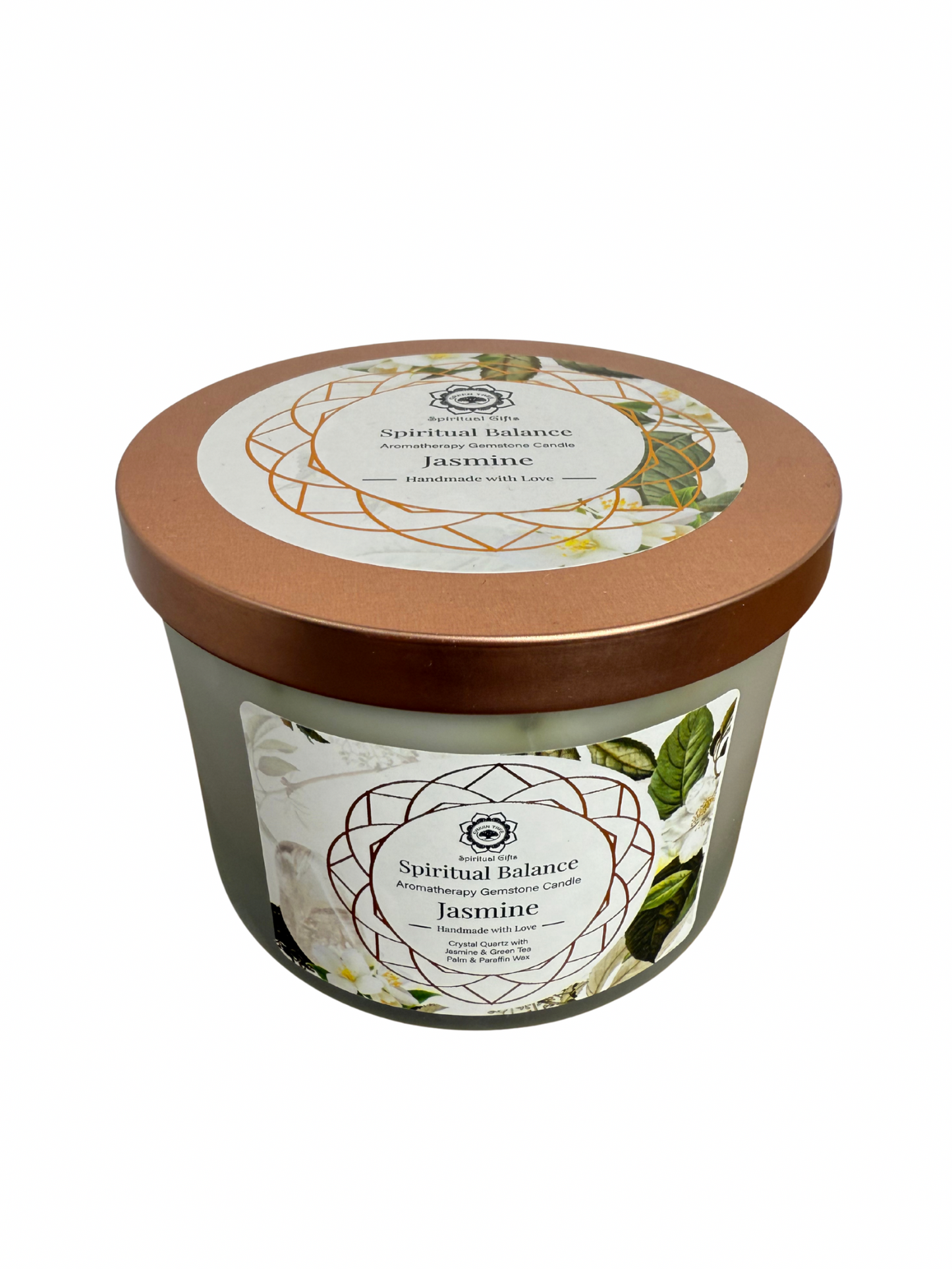 Gemstone scented candle Green Tree: Spiritual Balance - Jasmine