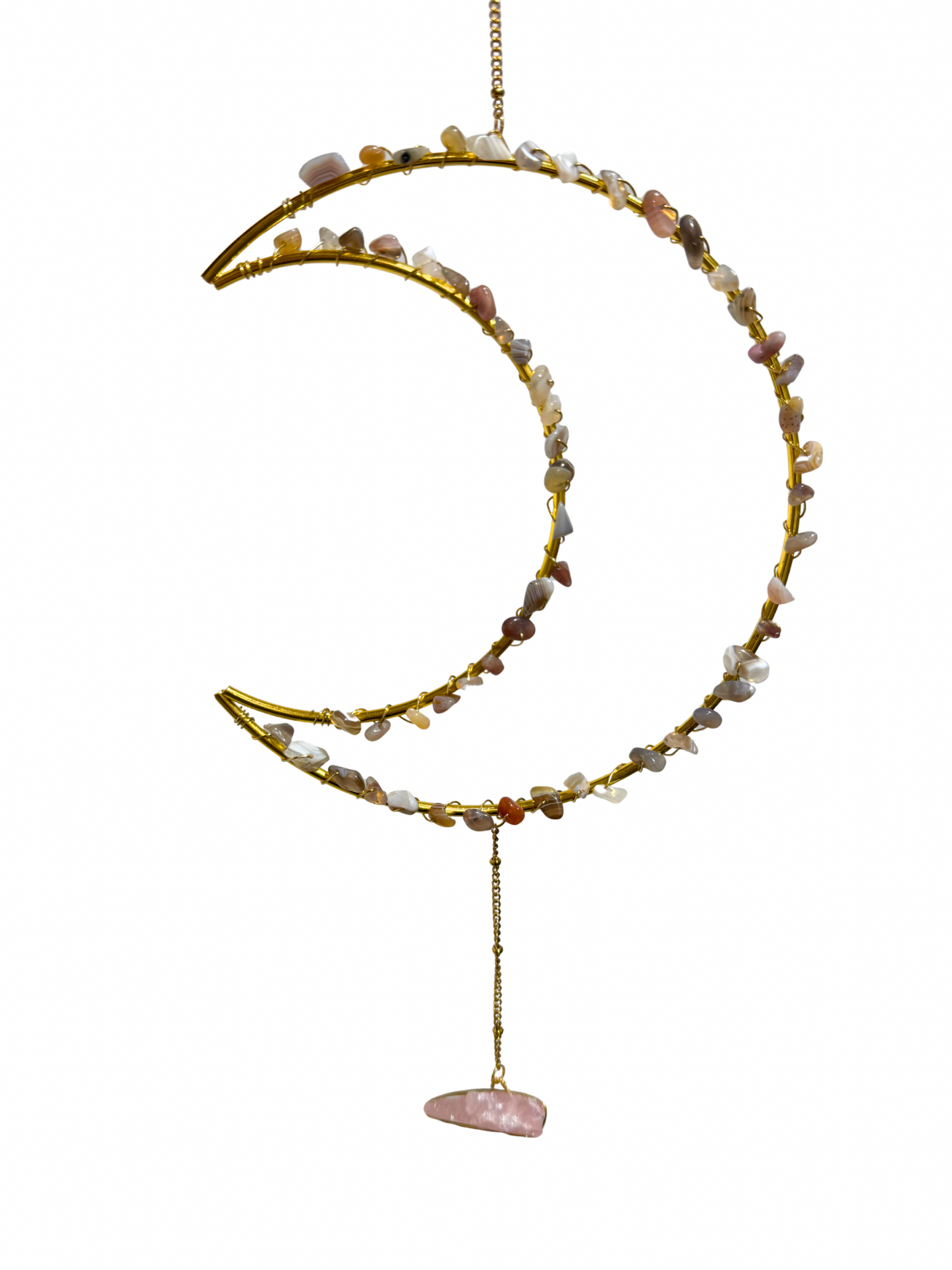 Edelsteen maan hanger Agaat + Rozenkwarts