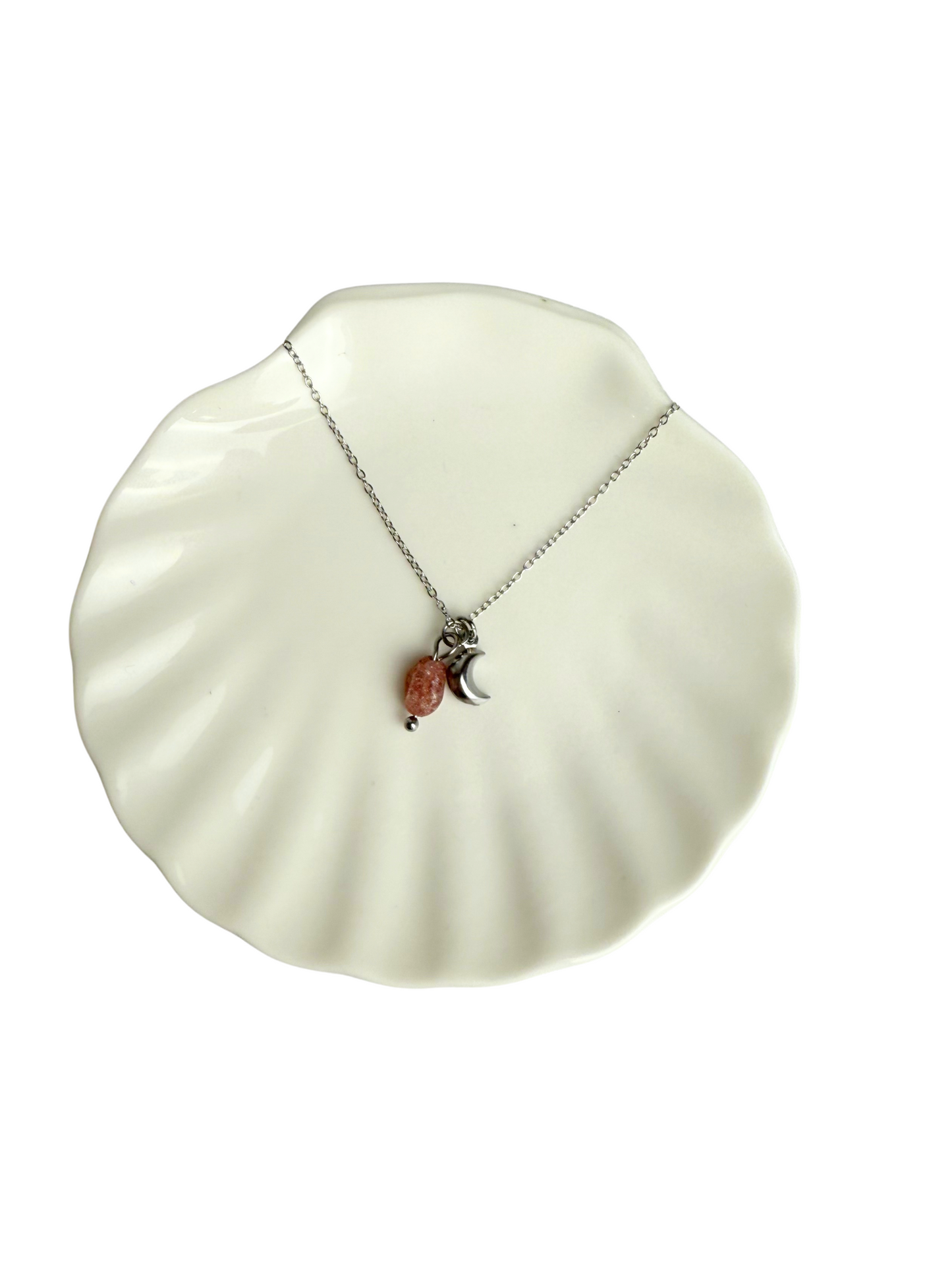 Evi moon necklace + Strawberry quartz pendant