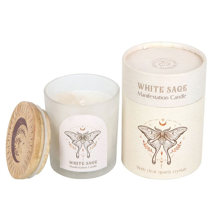 Manifestation scented candle white sale & Rock Crystal