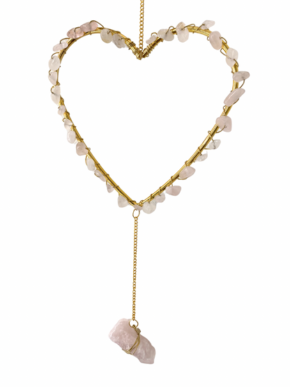 Edelsteen hart hanger Rozenkwarts