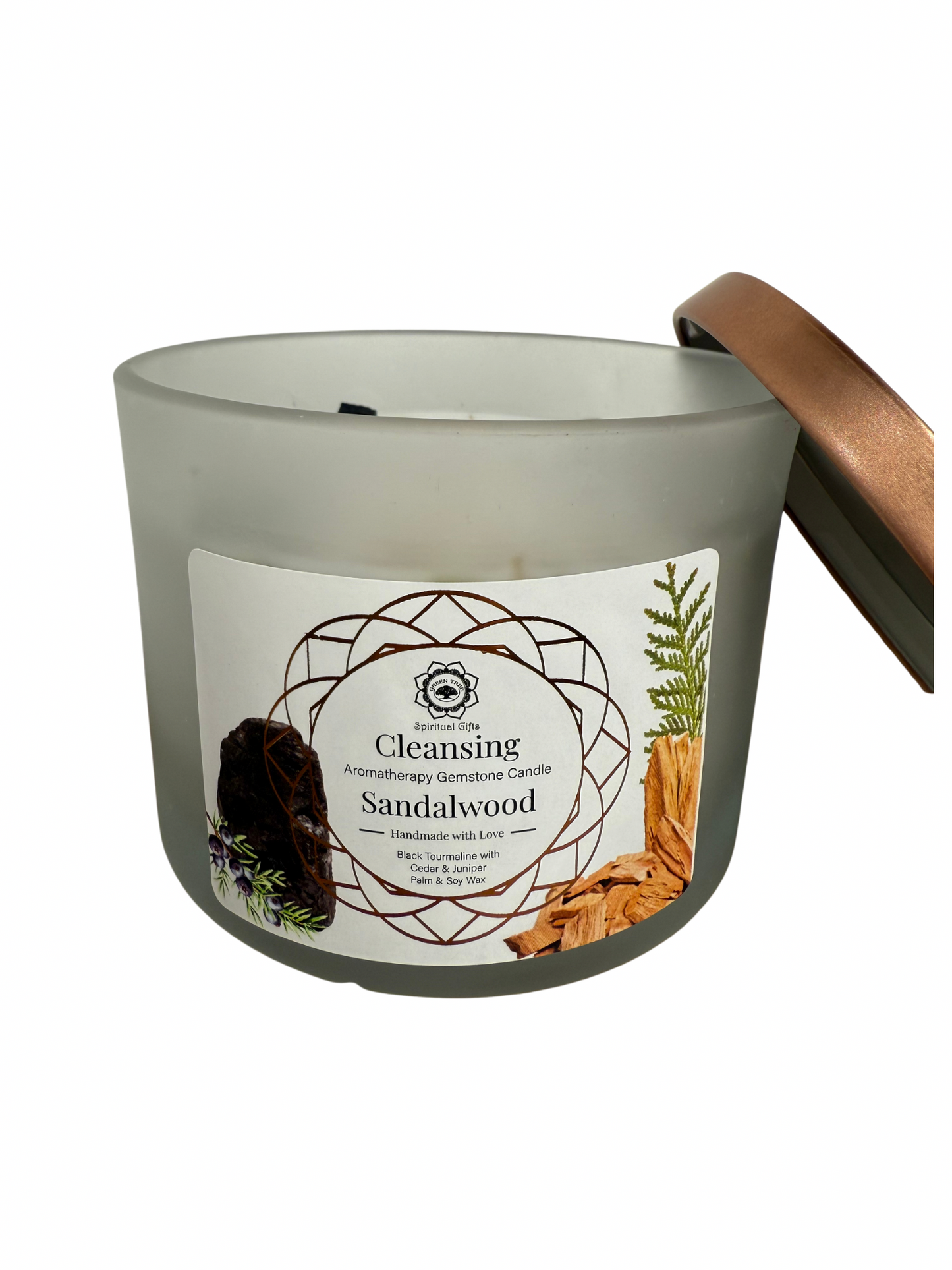 Gemstone scented candle Green Tree: Cleansing - Sandalwood