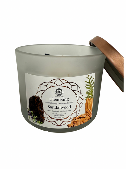 Gemstone scented candle Green Tree: Cleansing - Sandalwood