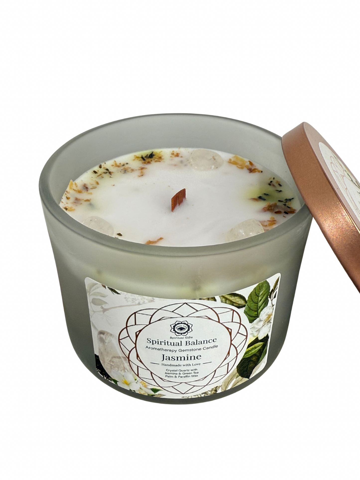 Gemstone scented candle Green Tree: Spiritual Balance - Jasmine