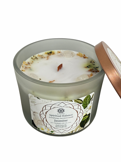 Gemstone scented candle Green Tree: Spiritual Balance - Jasmine