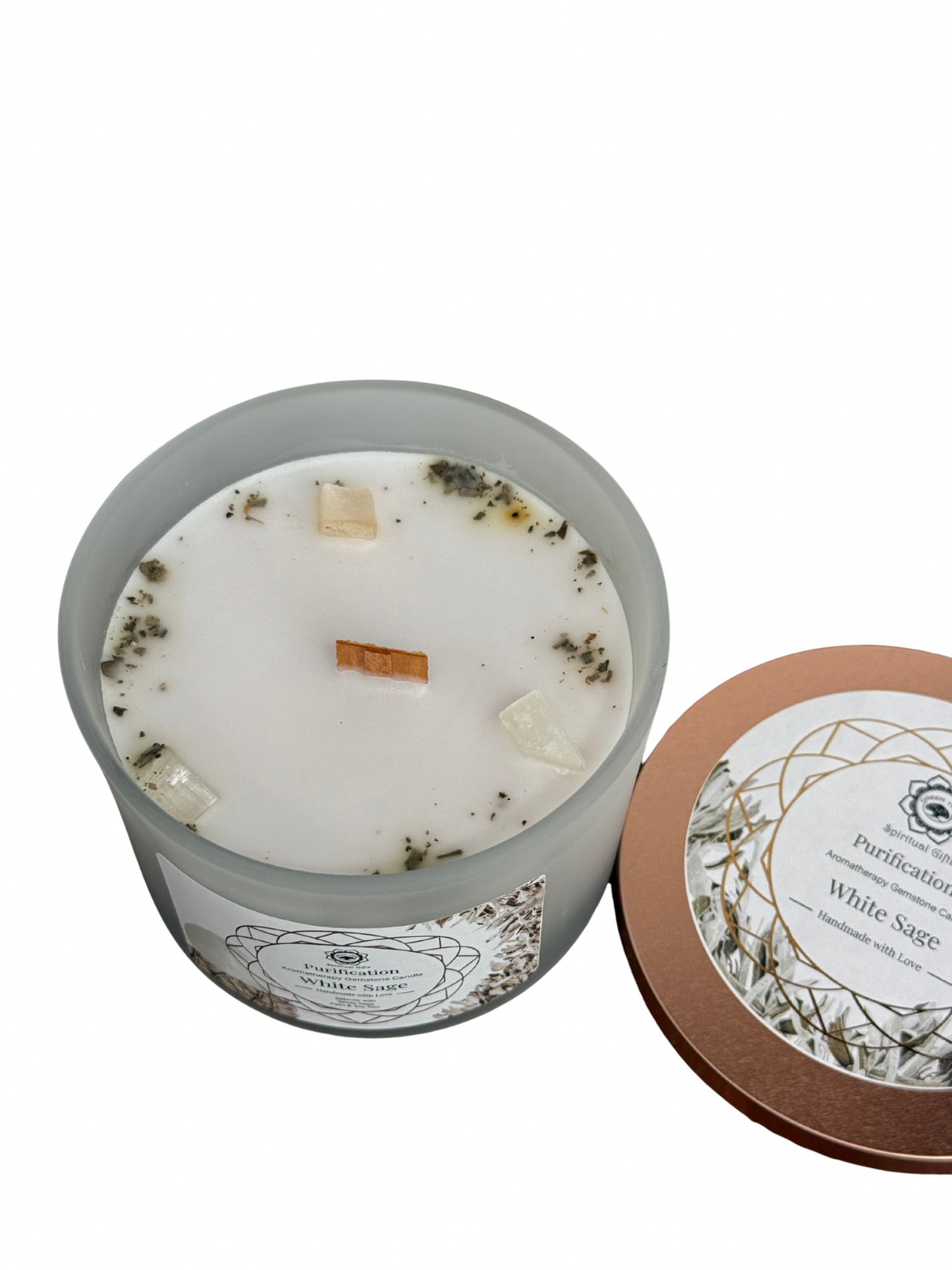Gemstone scented candle Green Tree: Purification - White Sage