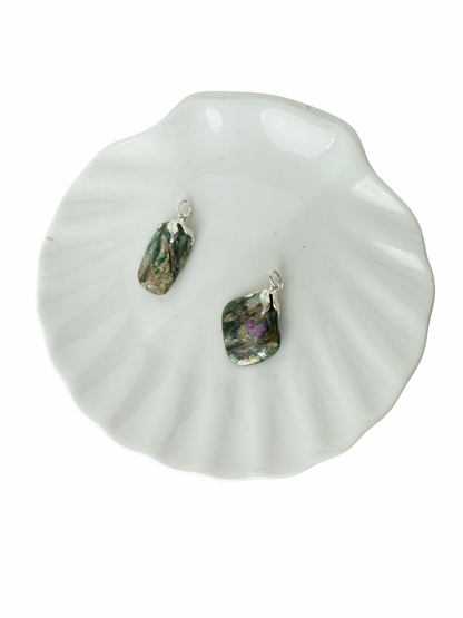 Olivia tumbled stone pendant Ruby in Fuchsite