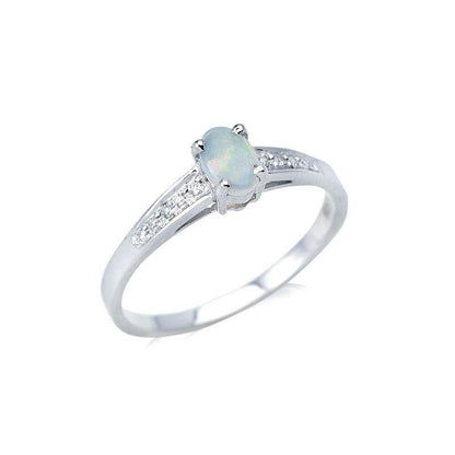 Witte Australische Opaal + zirconia ring 925 zilver maat 52
