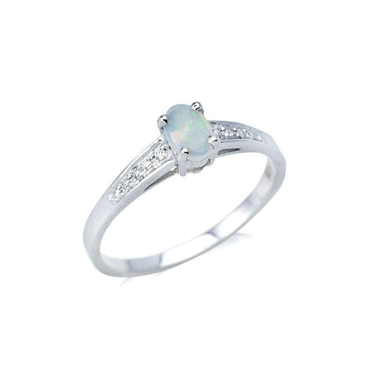 Witte Australische Opaal + zirconia ring 925 zilver maat 58