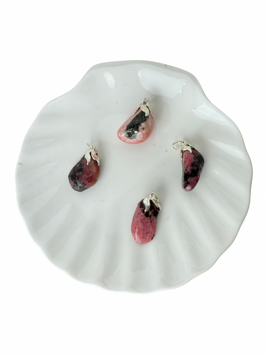 Olivia tumbled stone pendant Rhodonite