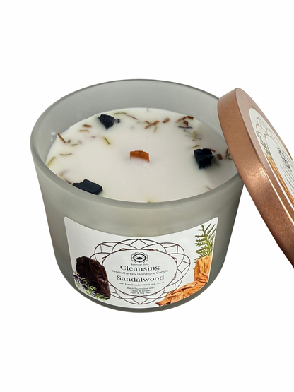Gemstone scented candle Green Tree: Cleansing - Sandalwood