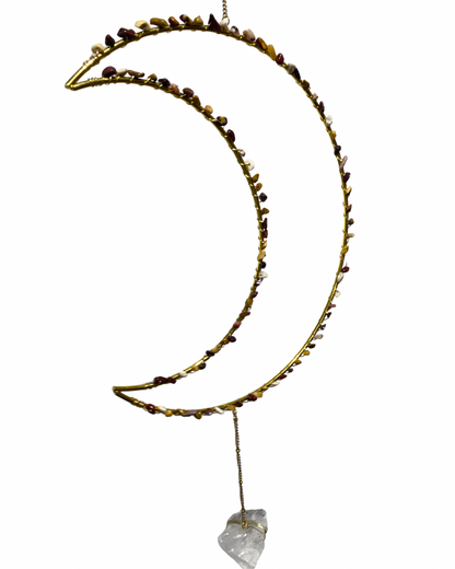 Edelsteen maan hanger Mookaiet + Bergkristal
