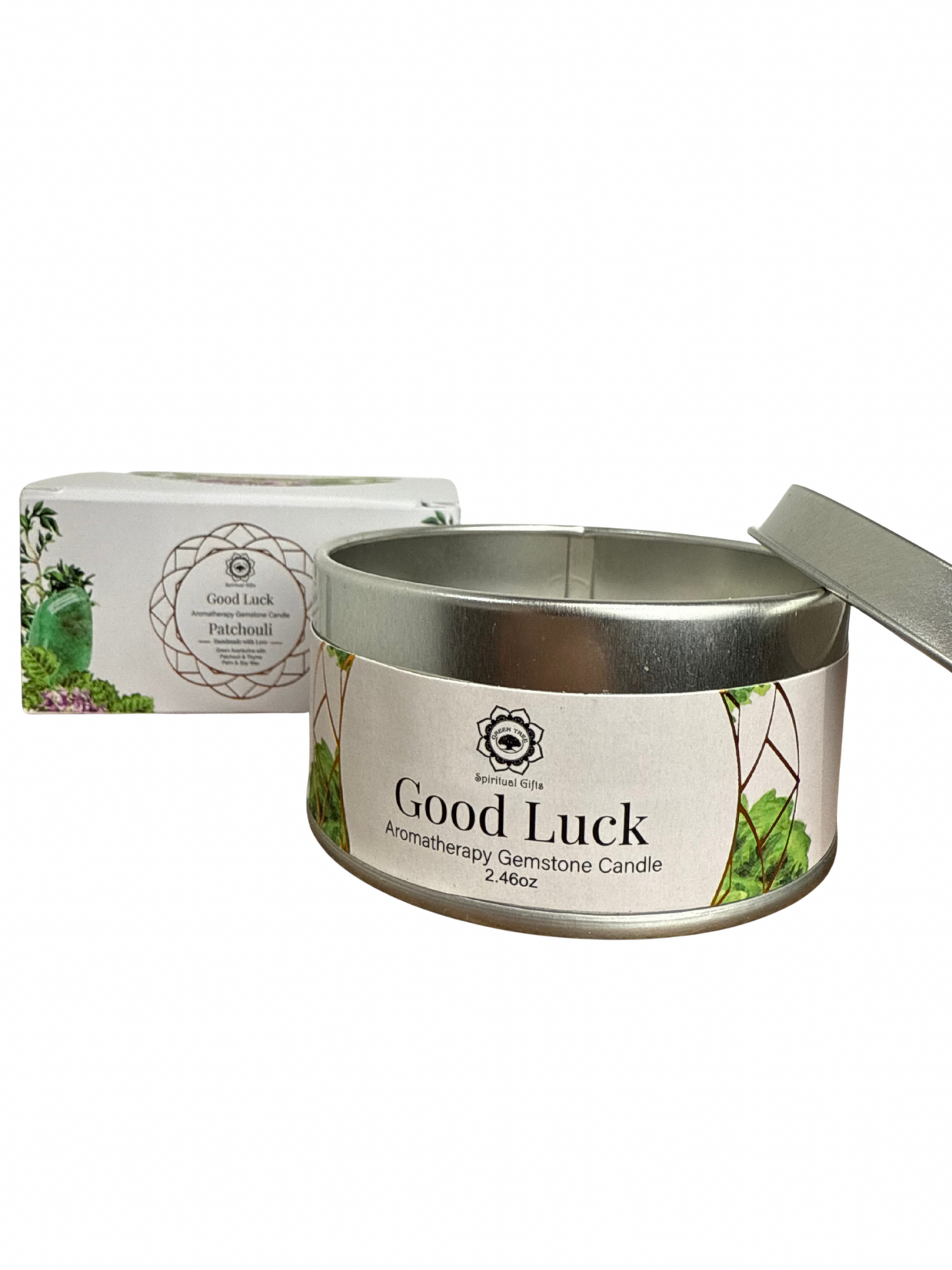 Gemstone scented candle Green Tree: Good Luck - Patchouli