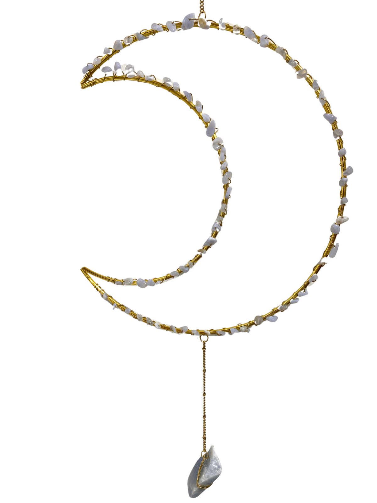 Edelsteen maan hanger Blauwe Chalcedoon en Blauwe Calciet