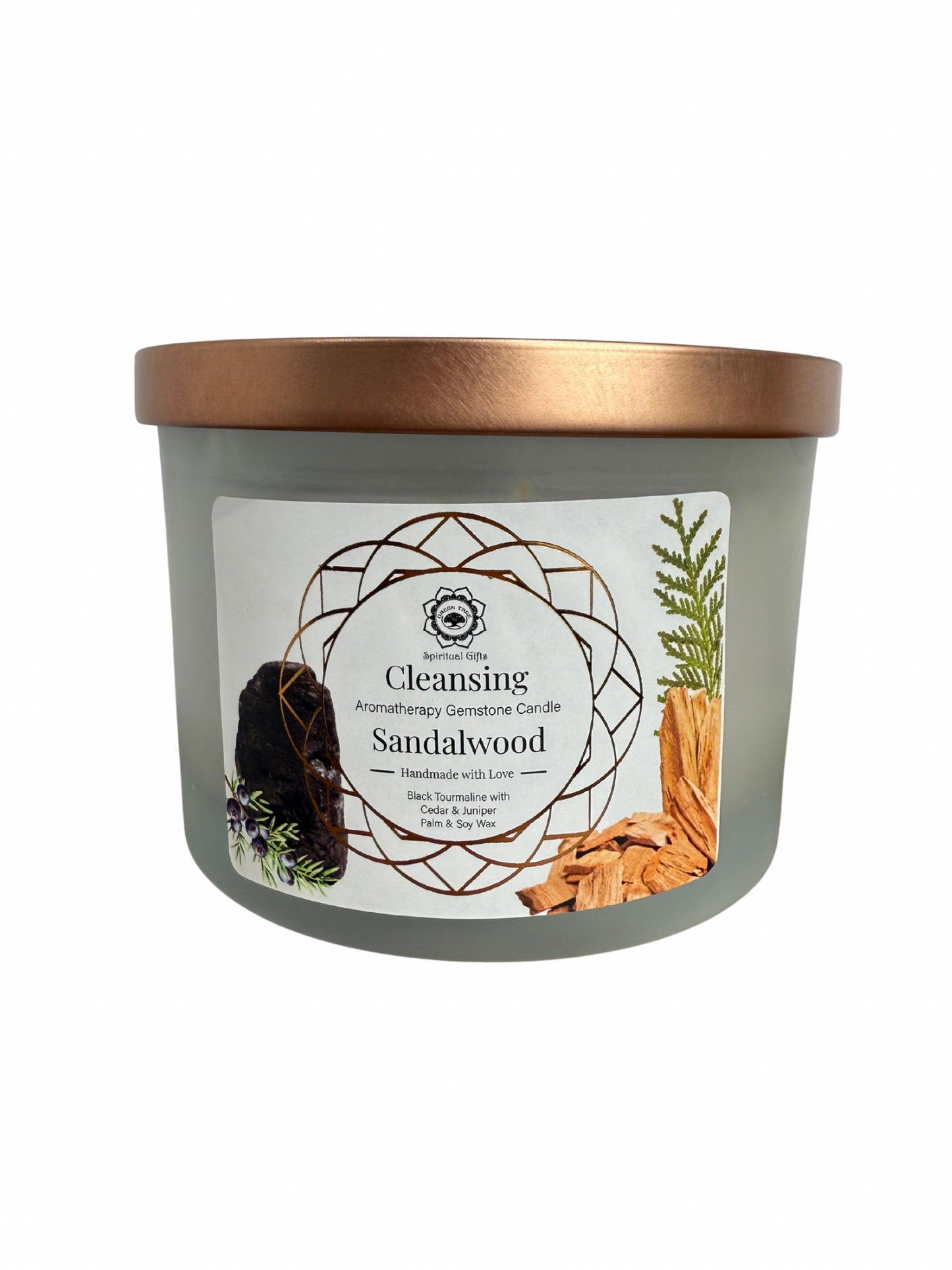 Gemstone scented candle Green Tree: Cleansing - Sandalwood