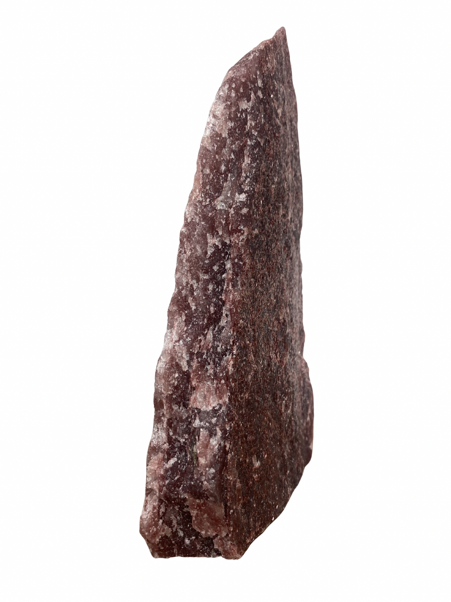 Raw Fuchsite sculpture on a stand