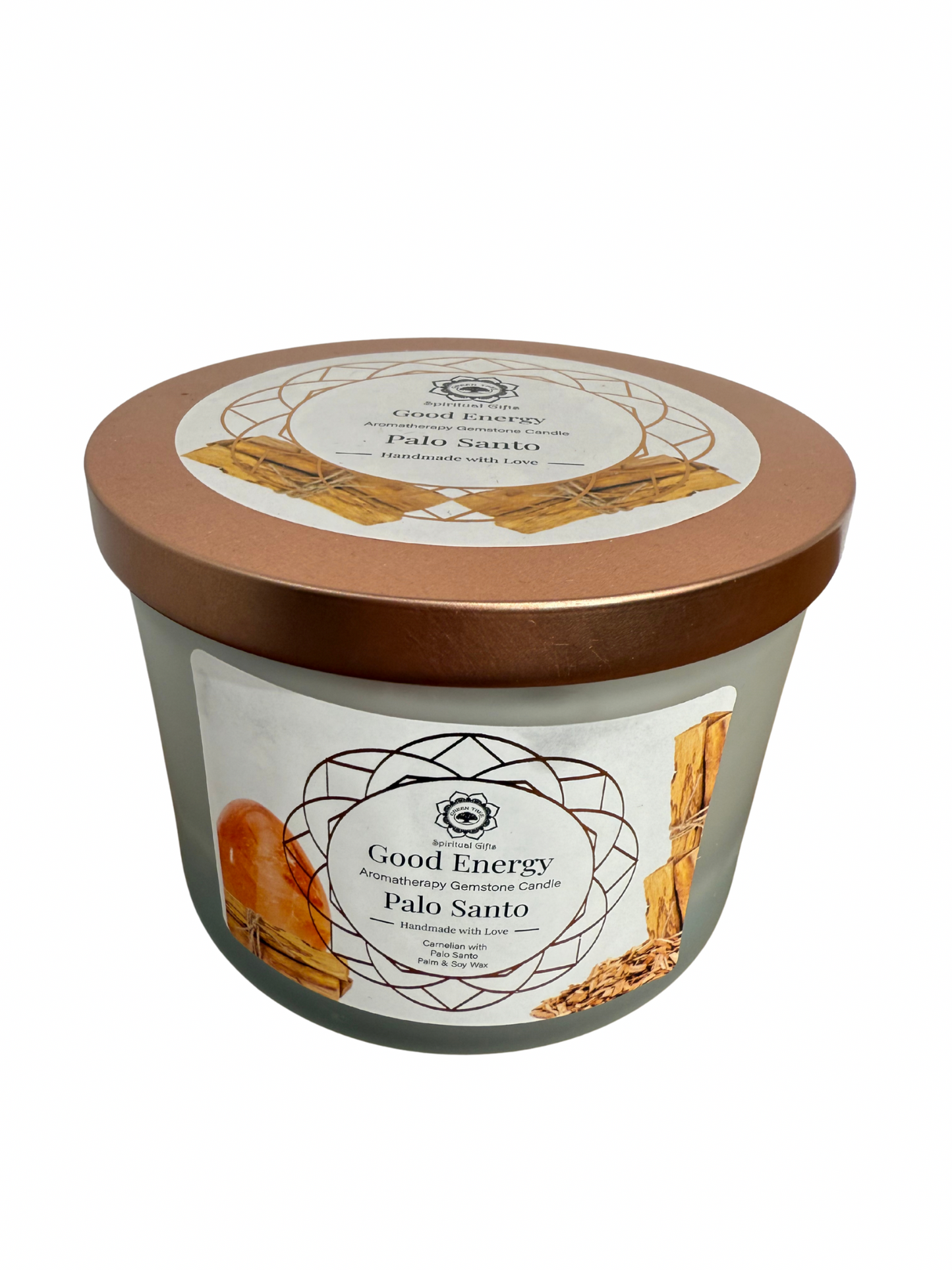 Gemstone scented candle Green Tree: Good Energy - Palo Santo
