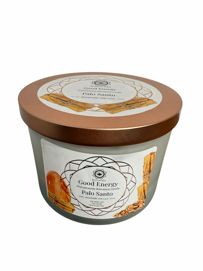 Gemstone scented candle Green Tree: Good Energy - Palo Santo