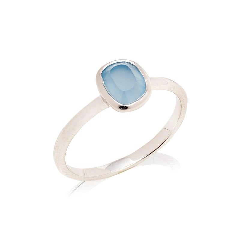 Blauwe Chalcedoon ring 925 zilver maat 60