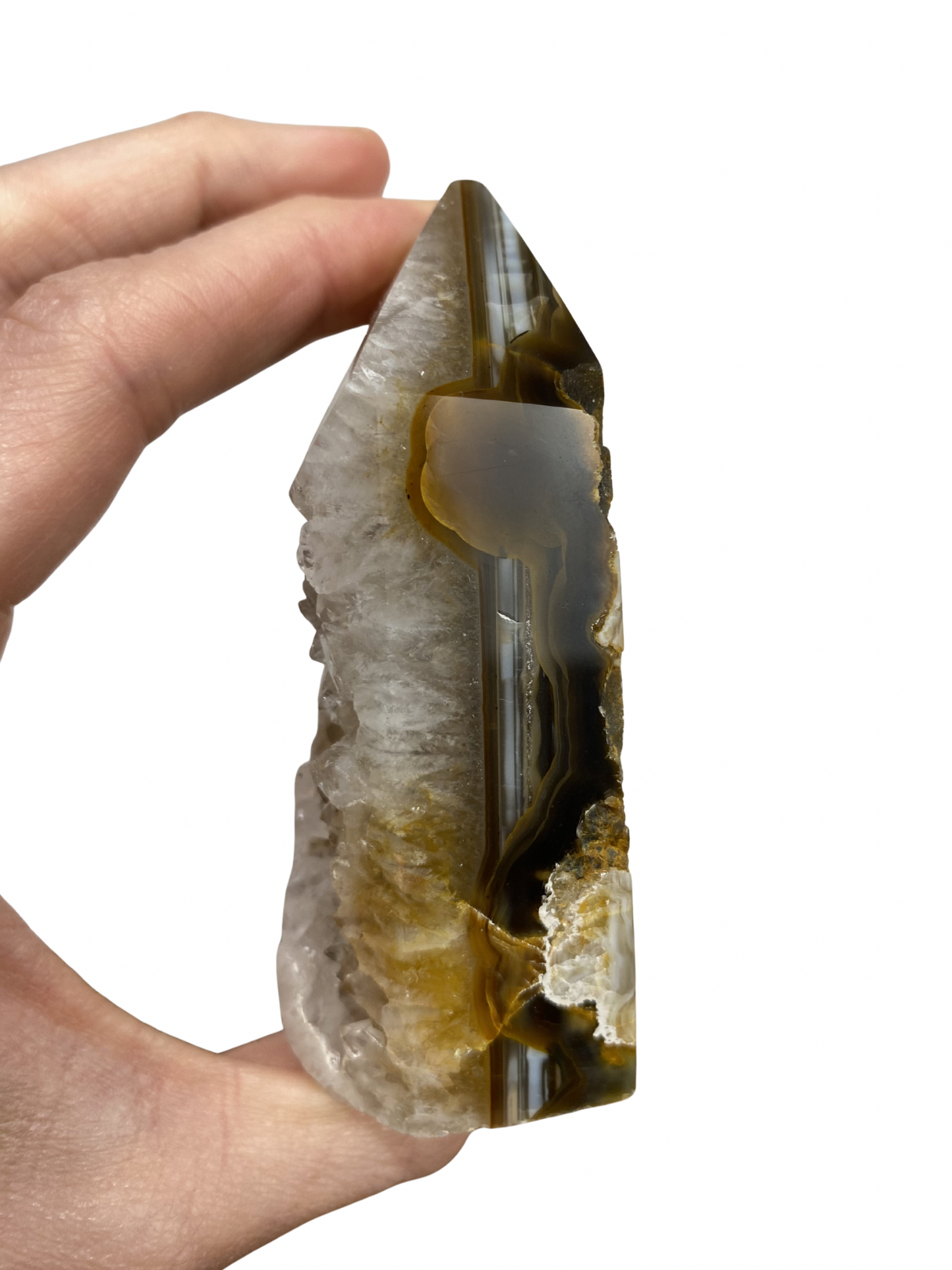 Agate tower with druzy Amethyst