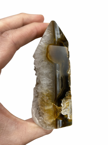 Agate tower with druzy Amethyst