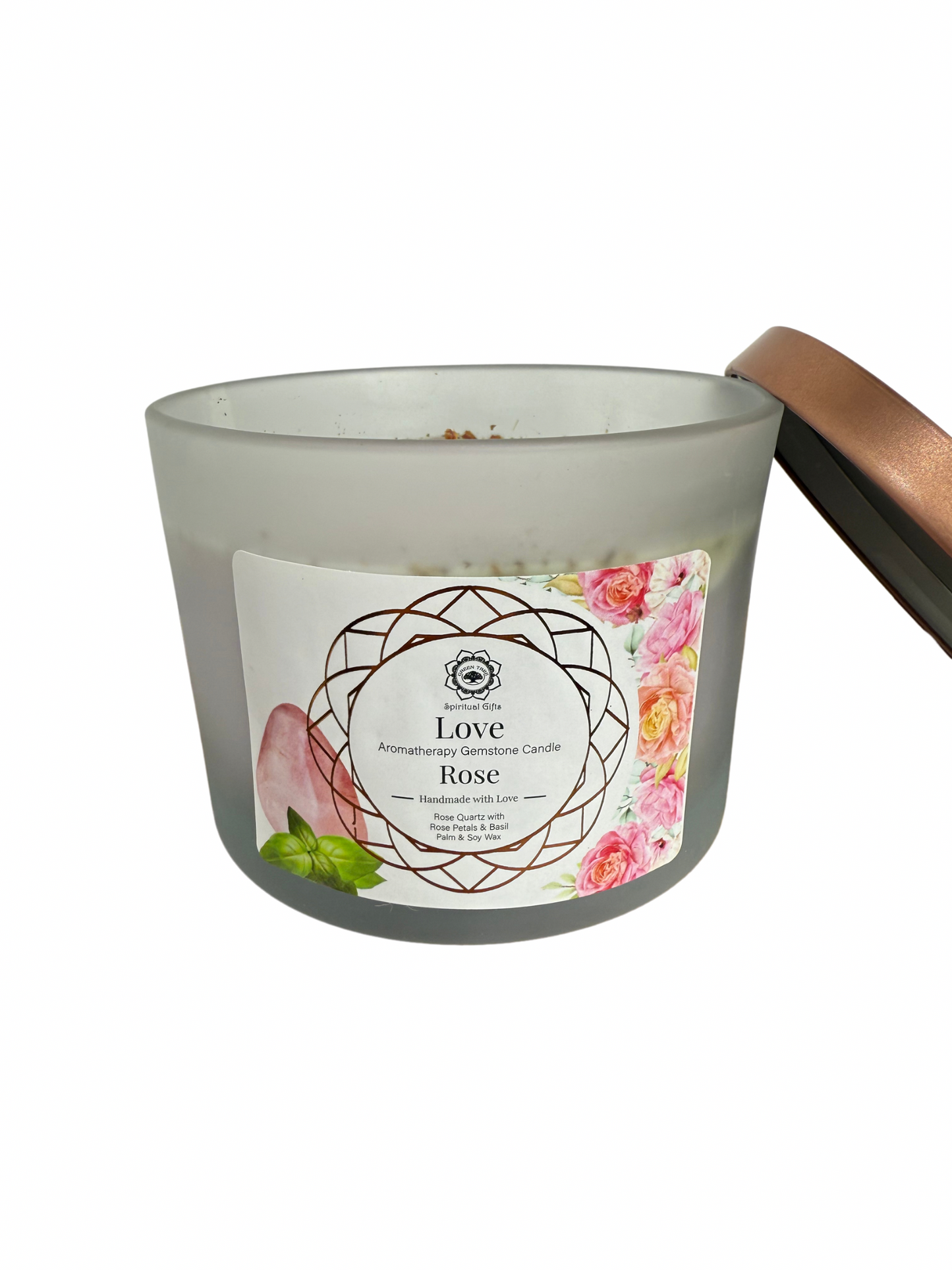 Gemstone scented candle Green Tree: Love - Rose