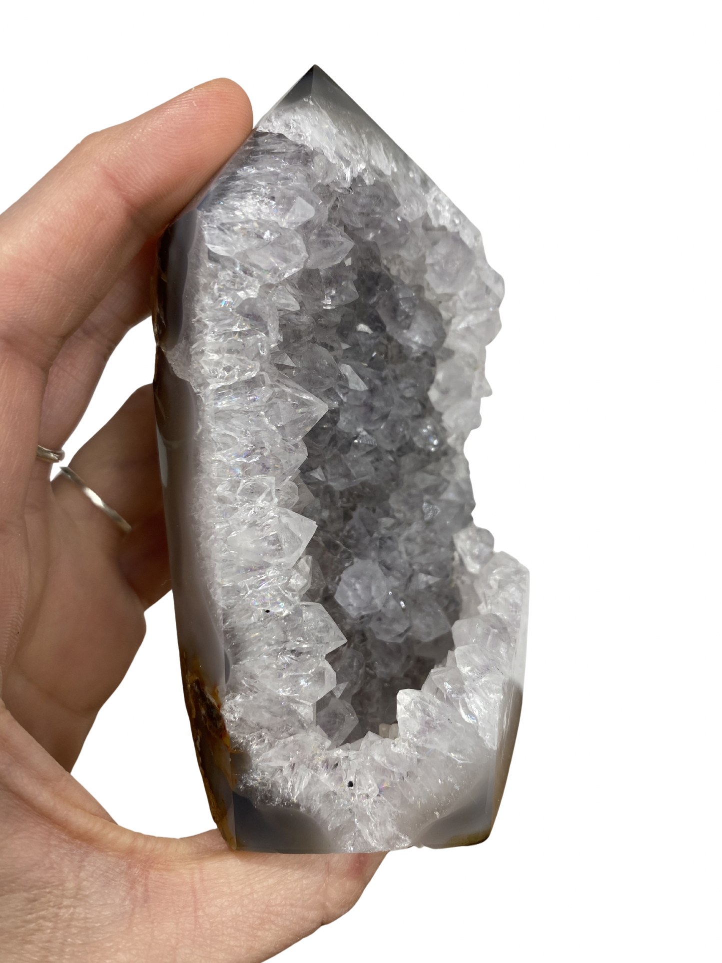 Agate tower with druzy Amethyst